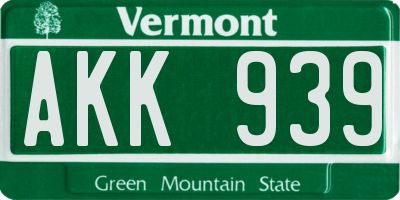 VT license plate AKK939