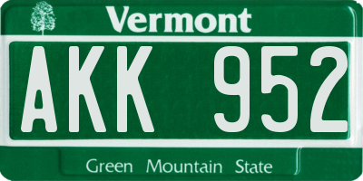 VT license plate AKK952