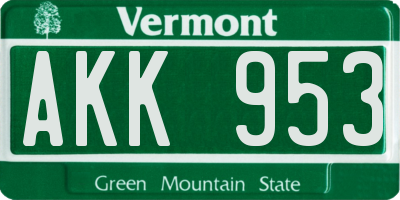 VT license plate AKK953