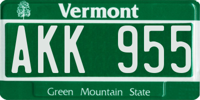 VT license plate AKK955