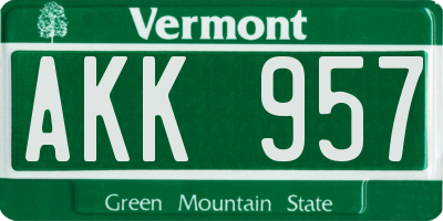 VT license plate AKK957