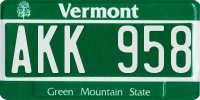 VT license plate AKK958