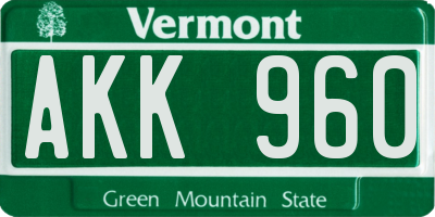 VT license plate AKK960