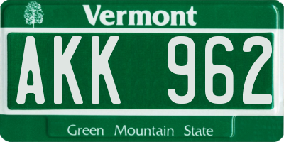 VT license plate AKK962