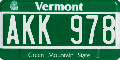 VT license plate AKK978