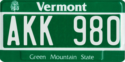 VT license plate AKK980