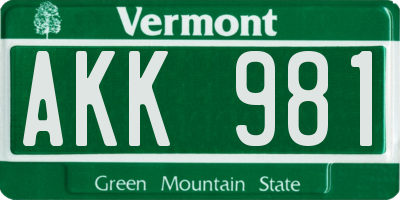 VT license plate AKK981