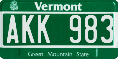 VT license plate AKK983