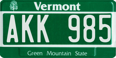 VT license plate AKK985