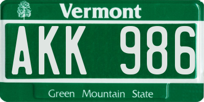 VT license plate AKK986