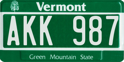 VT license plate AKK987