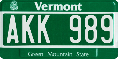 VT license plate AKK989