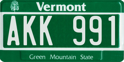 VT license plate AKK991