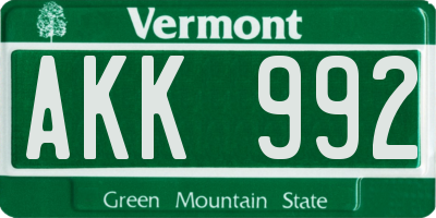 VT license plate AKK992