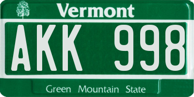 VT license plate AKK998