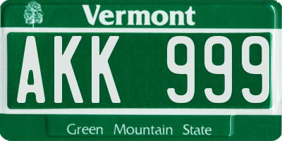 VT license plate AKK999