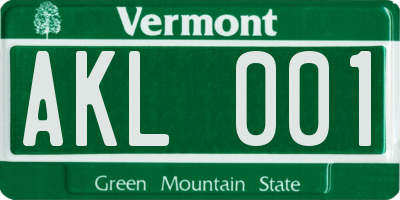 VT license plate AKL001