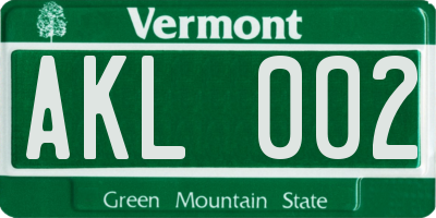 VT license plate AKL002
