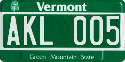 VT license plate AKL005