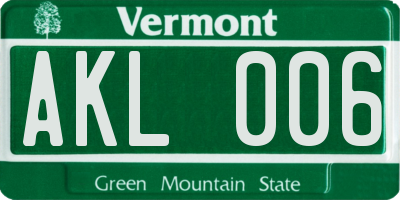 VT license plate AKL006