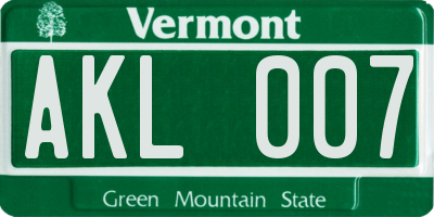 VT license plate AKL007