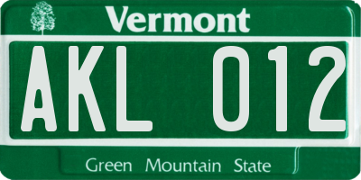 VT license plate AKL012