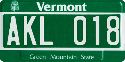 VT license plate AKL018
