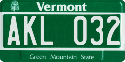 VT license plate AKL032