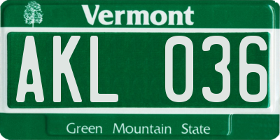 VT license plate AKL036