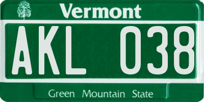 VT license plate AKL038