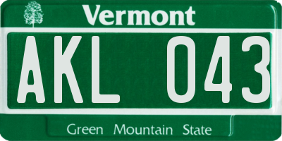 VT license plate AKL043