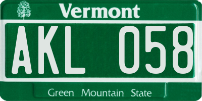 VT license plate AKL058