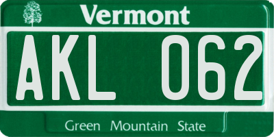 VT license plate AKL062