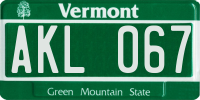 VT license plate AKL067