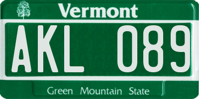 VT license plate AKL089