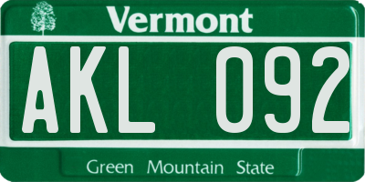 VT license plate AKL092