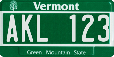 VT license plate AKL123