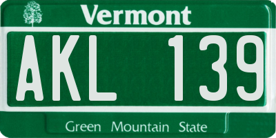 VT license plate AKL139