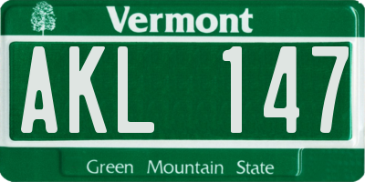 VT license plate AKL147