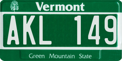 VT license plate AKL149