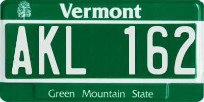 VT license plate AKL162