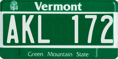 VT license plate AKL172