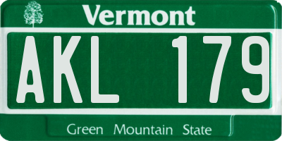 VT license plate AKL179