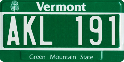 VT license plate AKL191