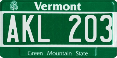 VT license plate AKL203