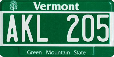 VT license plate AKL205