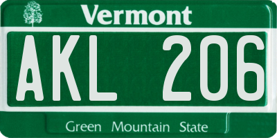 VT license plate AKL206