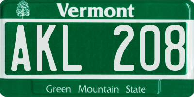 VT license plate AKL208