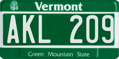 VT license plate AKL209