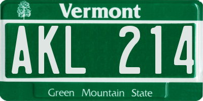 VT license plate AKL214